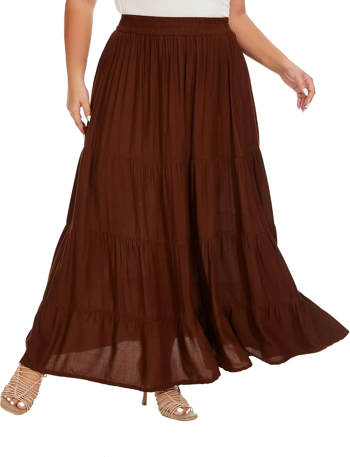 Beautybatik Women Boho Gypsy Long Maxi Tiered Peasant Skirt Plus Size XL to 3X
