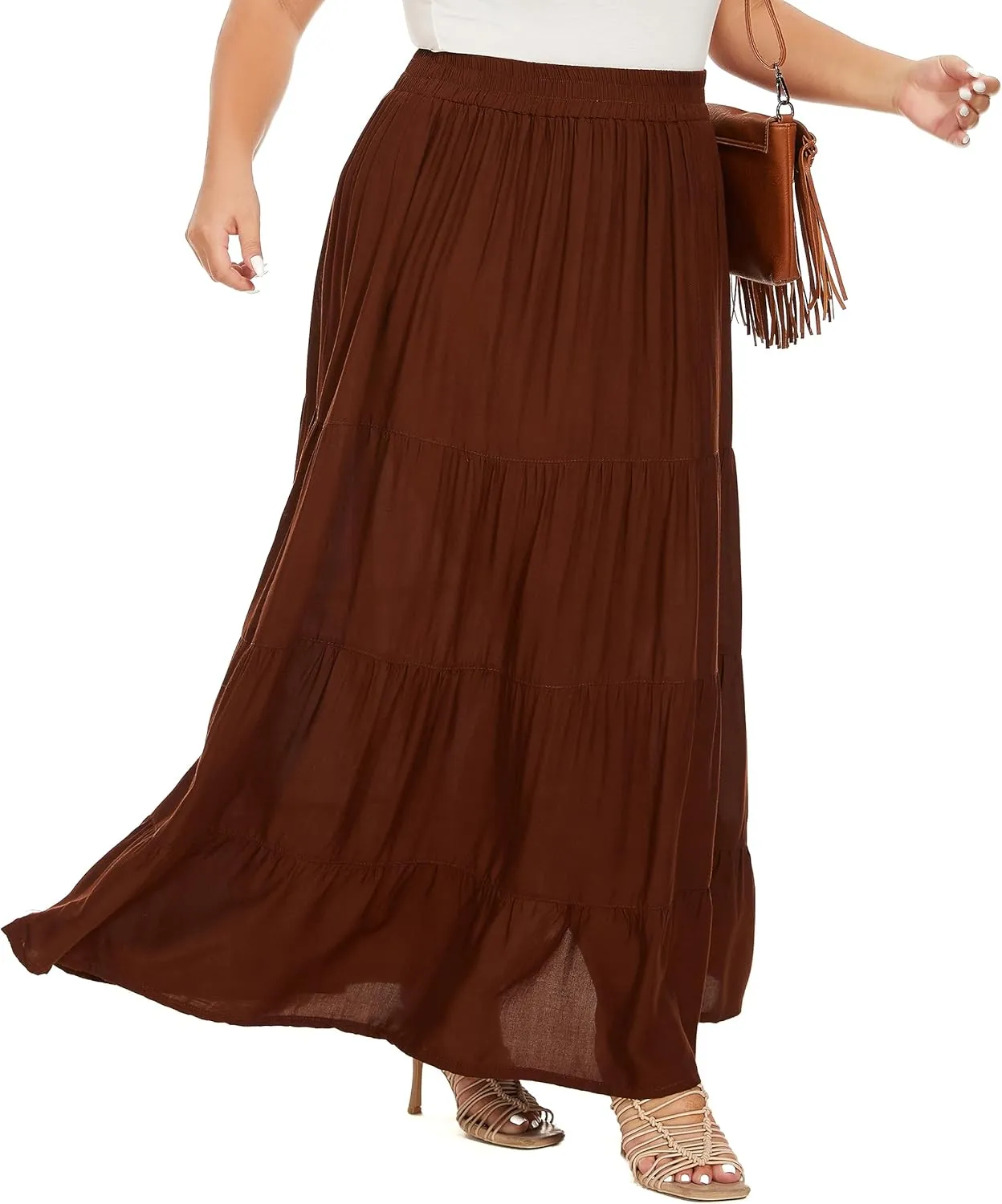 Beautybatik Women Boho Gypsy Long Maxi Tiered Peasant Skirt Plus Size XL to 3X