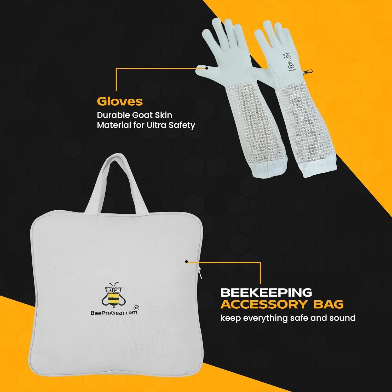 BeeProGear 3-layer Ultra Mesh Beekeeping Jacket for Beekeepers |Round Veil Bee Jacket for uni-sex with Sting-Proof Leather gloves and bag (White, XL)