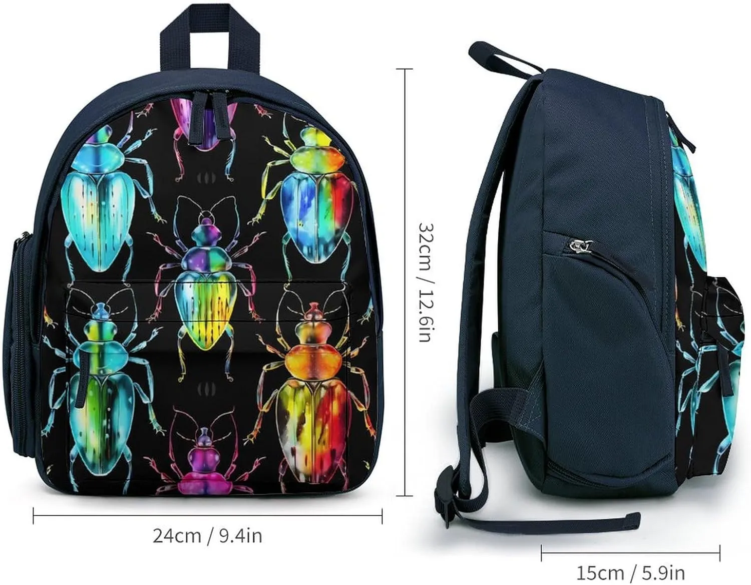 Beetles Glowing Funny Backpack Small Casual Daypack Purse Travel Bag with Adjustable Strap Cute Print