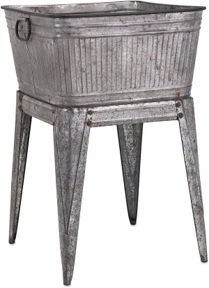 Benjara Multi Functional Galvanized Metal Tub on Stand, Gray