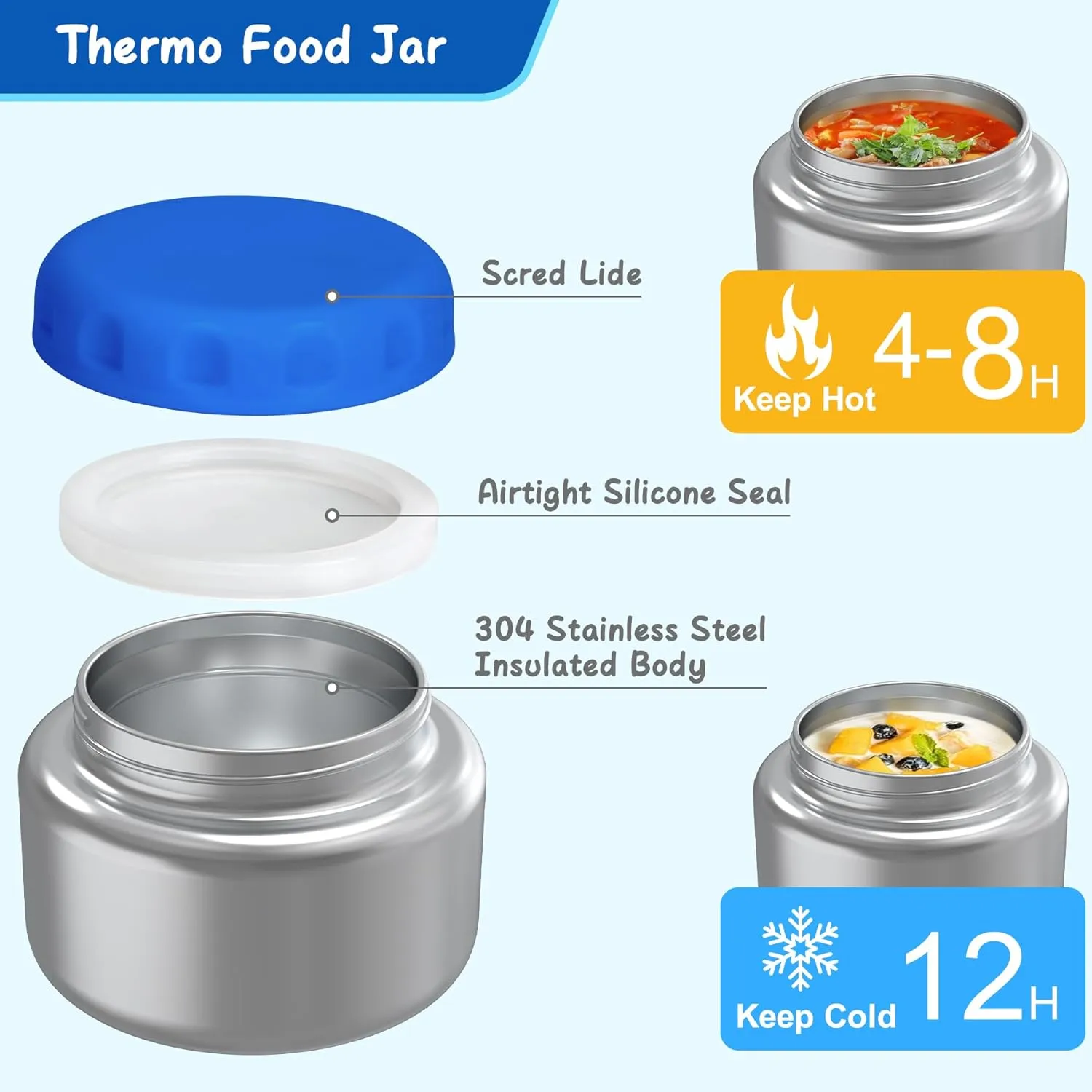 Bento Lunch Box for Kids with 12oz Soup Thermo,4 Compartments Lunch Box Containers Kids, Includes Foldable Spoon &Sauce Jar, BPA Free&Leak proof,Insulated Food Jar for Travel,School,Picnic