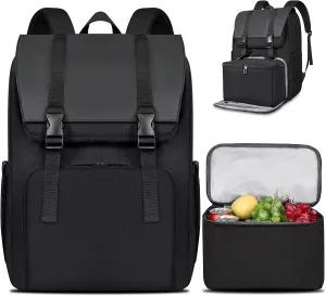 BERTASCHE Lunch Backpack, Laptop Backpack 17.3 inch w/Insulated Cooler Lunch box for Men Women, Vintage Work Backpack for College Business Commuter Travel
