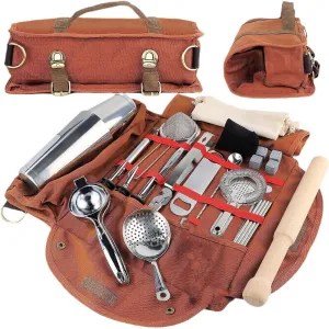 BFYDOAA Bartending Tool Bag Canvas Large Capacity Portable Bartender Kit Bag with Adjustable Shoulder Strap for Cocktail Making,Camping, Parties(Coffee)