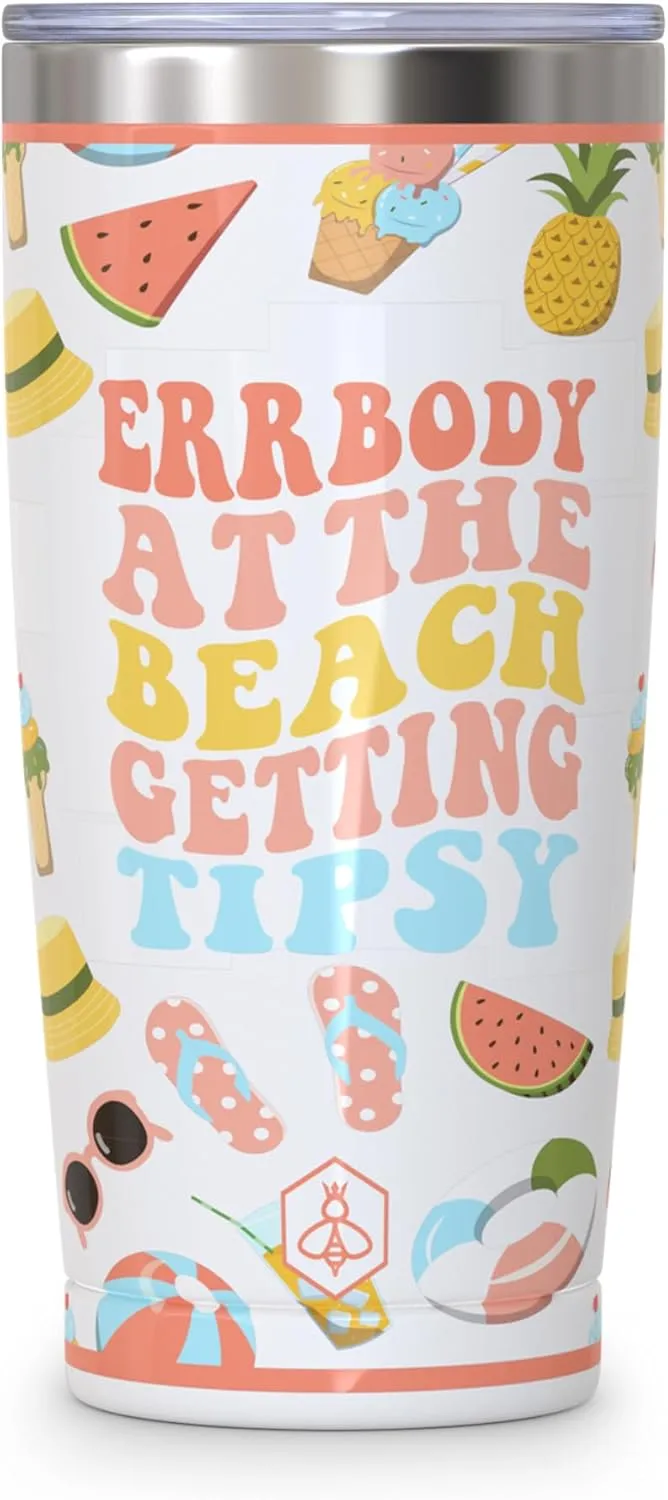 Biddlebee 20oz Insulated Coffee Tumbler – Leakproof, BPA-Free Stainless Steel Cup for Hot & Cold Drinks – Travel Mug, Birthday Gift for Women, Mom, Best Friend (Errbody at the Beach)