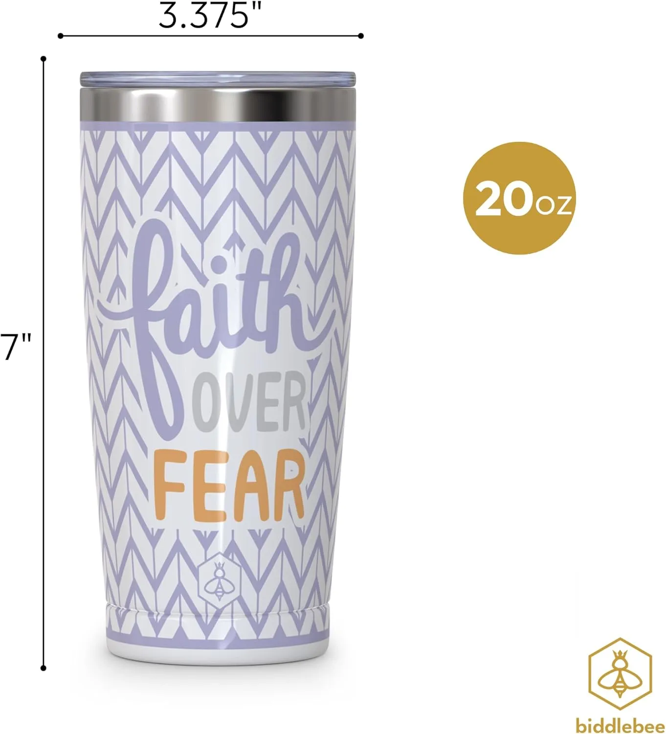 Biddlebee 20oz Insulated Coffee Tumbler – Leakproof Stainless Steel Travel Mug with BPA-Free Lid – Faith Over Fear Design – Gift for Women, Mom, Best Friend – Christian Gifts