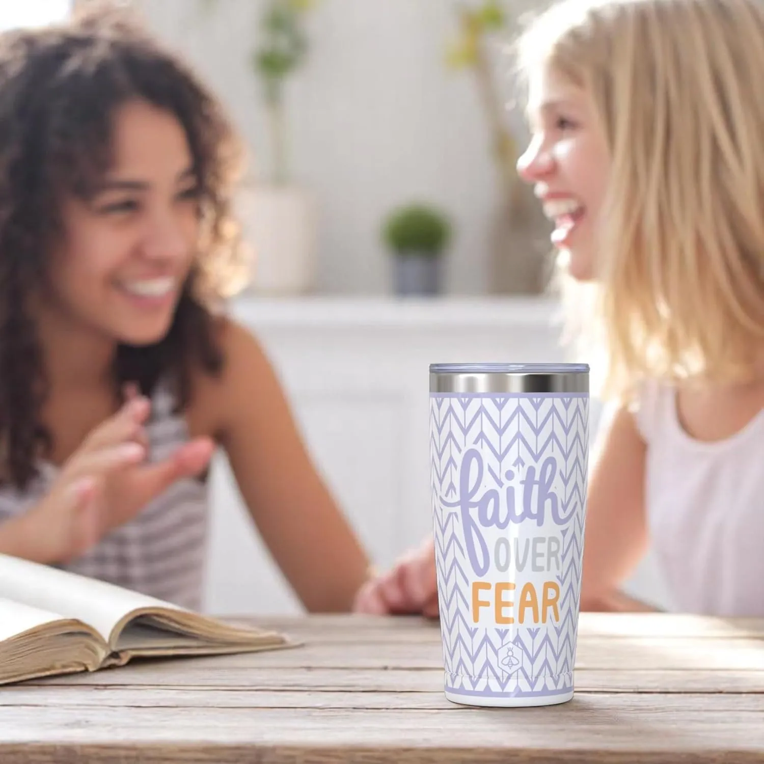 Biddlebee 20oz Insulated Coffee Tumbler – Leakproof Stainless Steel Travel Mug with BPA-Free Lid – Faith Over Fear Design – Gift for Women, Mom, Best Friend – Christian Gifts
