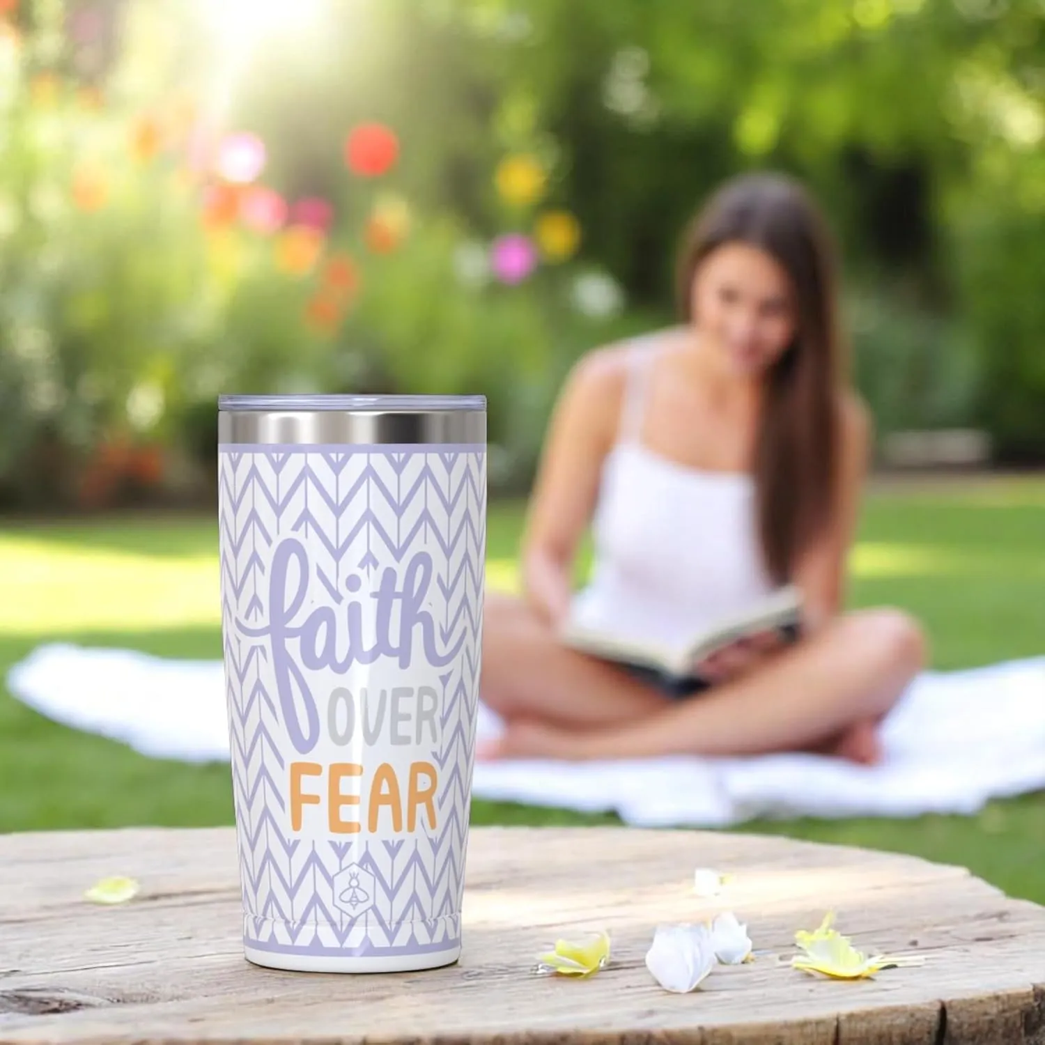 Biddlebee 20oz Insulated Coffee Tumbler – Leakproof Stainless Steel Travel Mug with BPA-Free Lid – Faith Over Fear Design – Gift for Women, Mom, Best Friend – Christian Gifts