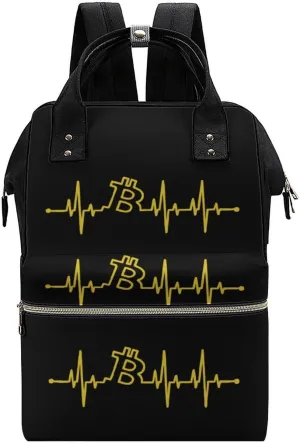 Bitcoin Heartbeat Large Travel Bag Backpack Waterproof Bags for Women Back Pack with Bottle Pocket