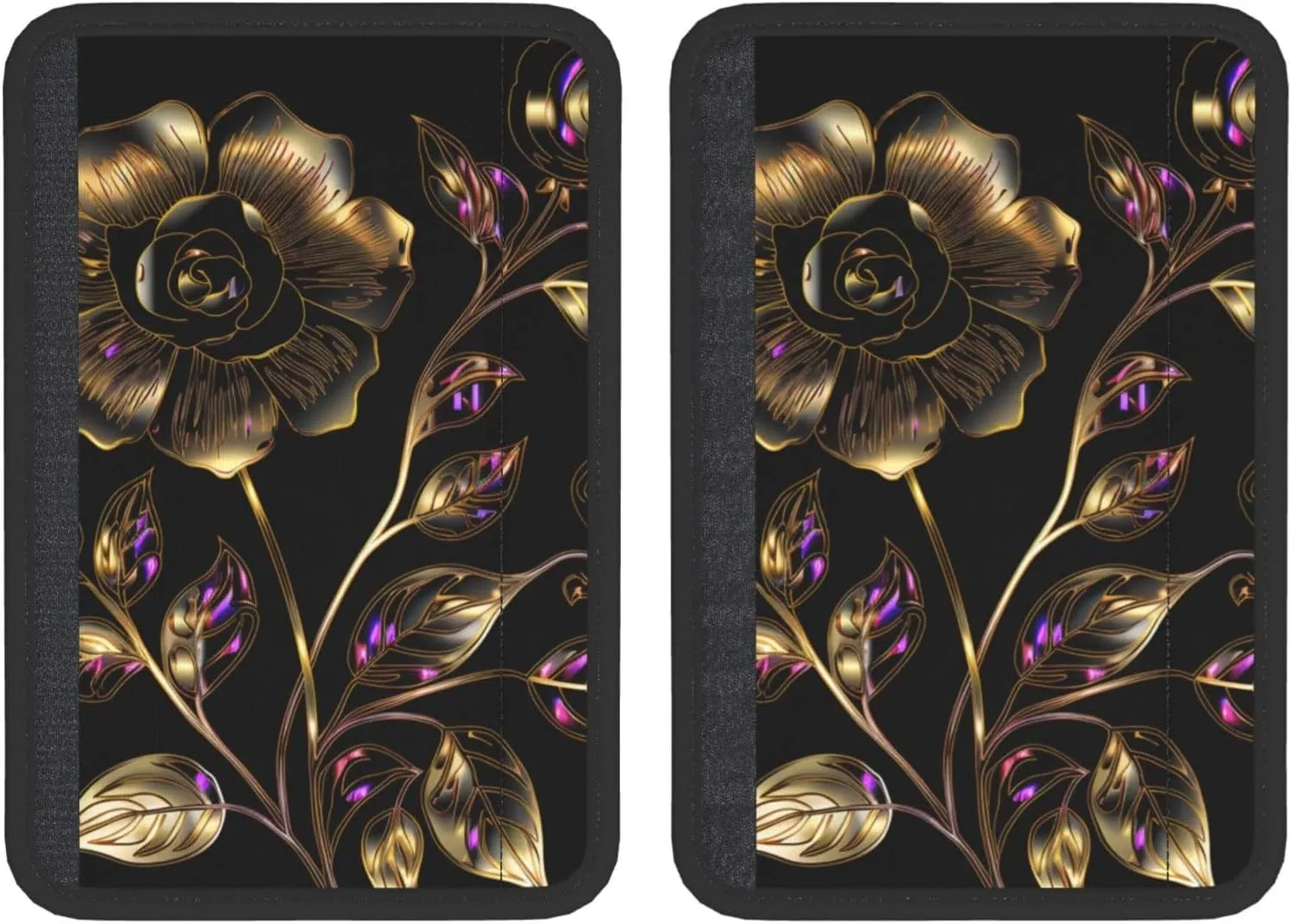 Black and Gold Flowers Car Seat Belt Pad 2 Pack Universal Fit Seatbelt Cover Soft and Comfortable Backpack Shoulder Pad Adjustable Neck Cushion Protector Harness Pad for Car Bag