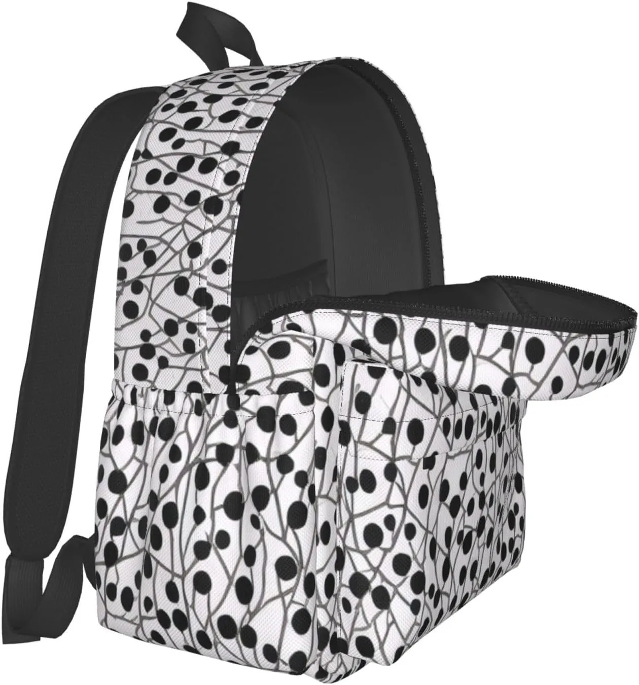 Black And White Dot Print Pattern Backpack Print Shoulder Canvas Bag Travel Large Capacity Casual Daypack With Side Pockets