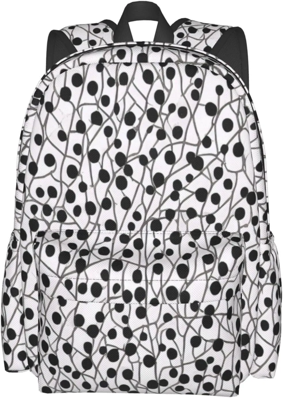 Black And White Dot Print Pattern Backpack Print Shoulder Canvas Bag Travel Large Capacity Casual Daypack With Side Pockets