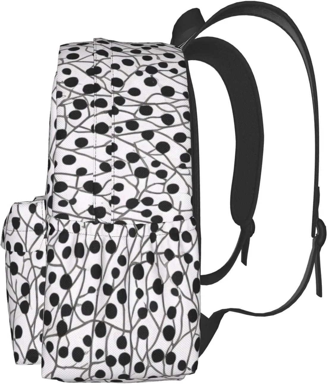 Black And White Dot Print Pattern Backpack Print Shoulder Canvas Bag Travel Large Capacity Casual Daypack With Side Pockets