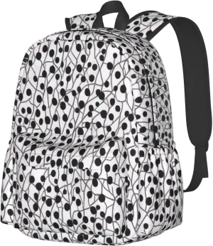Black And White Dot Print Pattern Backpack Print Shoulder Canvas Bag Travel Large Capacity Casual Daypack With Side Pockets