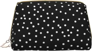 Black and White Polka Dots Printed Small Makeup Bag,Travel Cosmetic Bag Purse with Zipper,Water-resistant Makeup Organizer Bag for Women