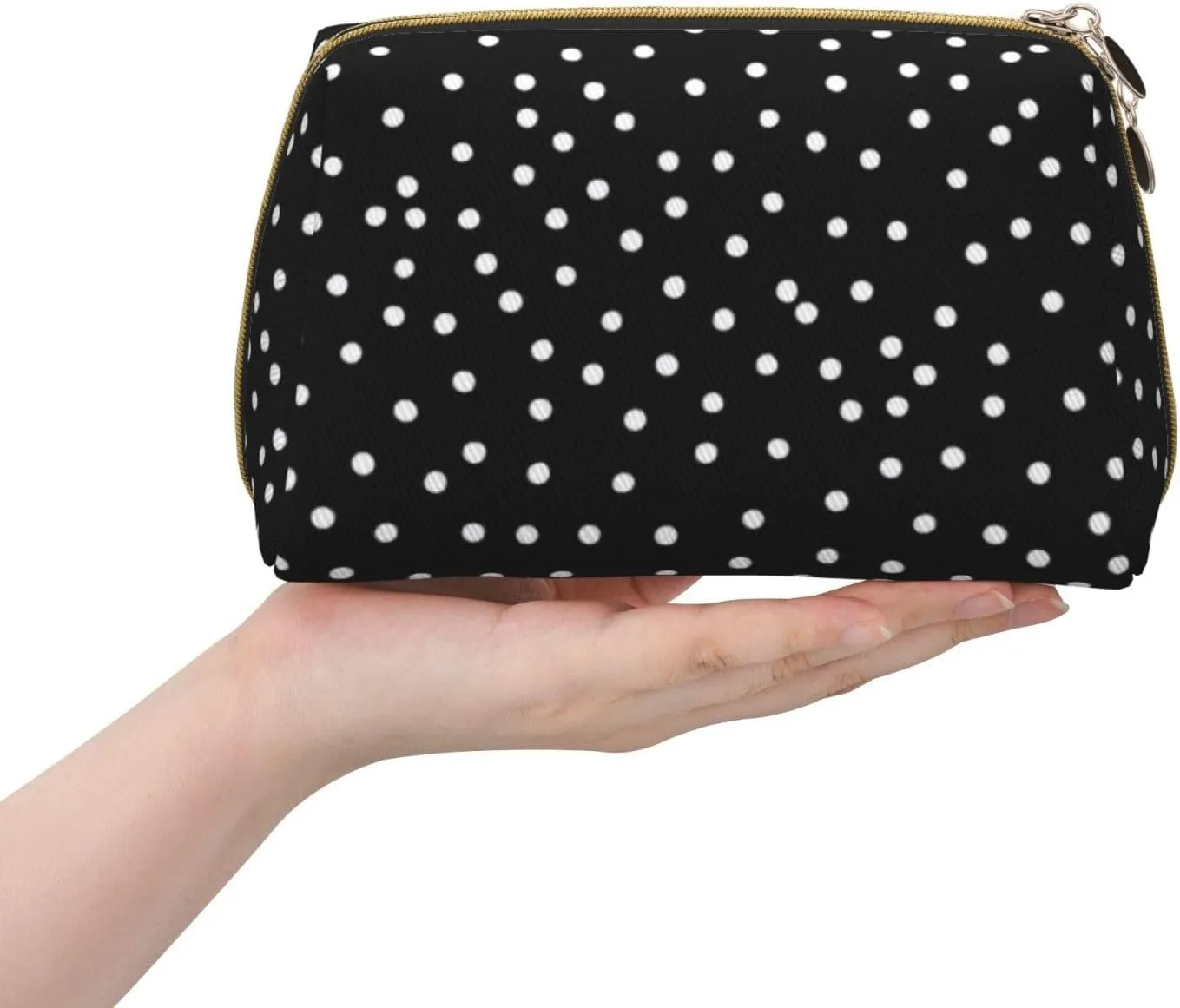 Black and White Polka Dots Printed Small Makeup Bag,Travel Cosmetic Bag Purse with Zipper,Water-resistant Makeup Organizer Bag for Women
