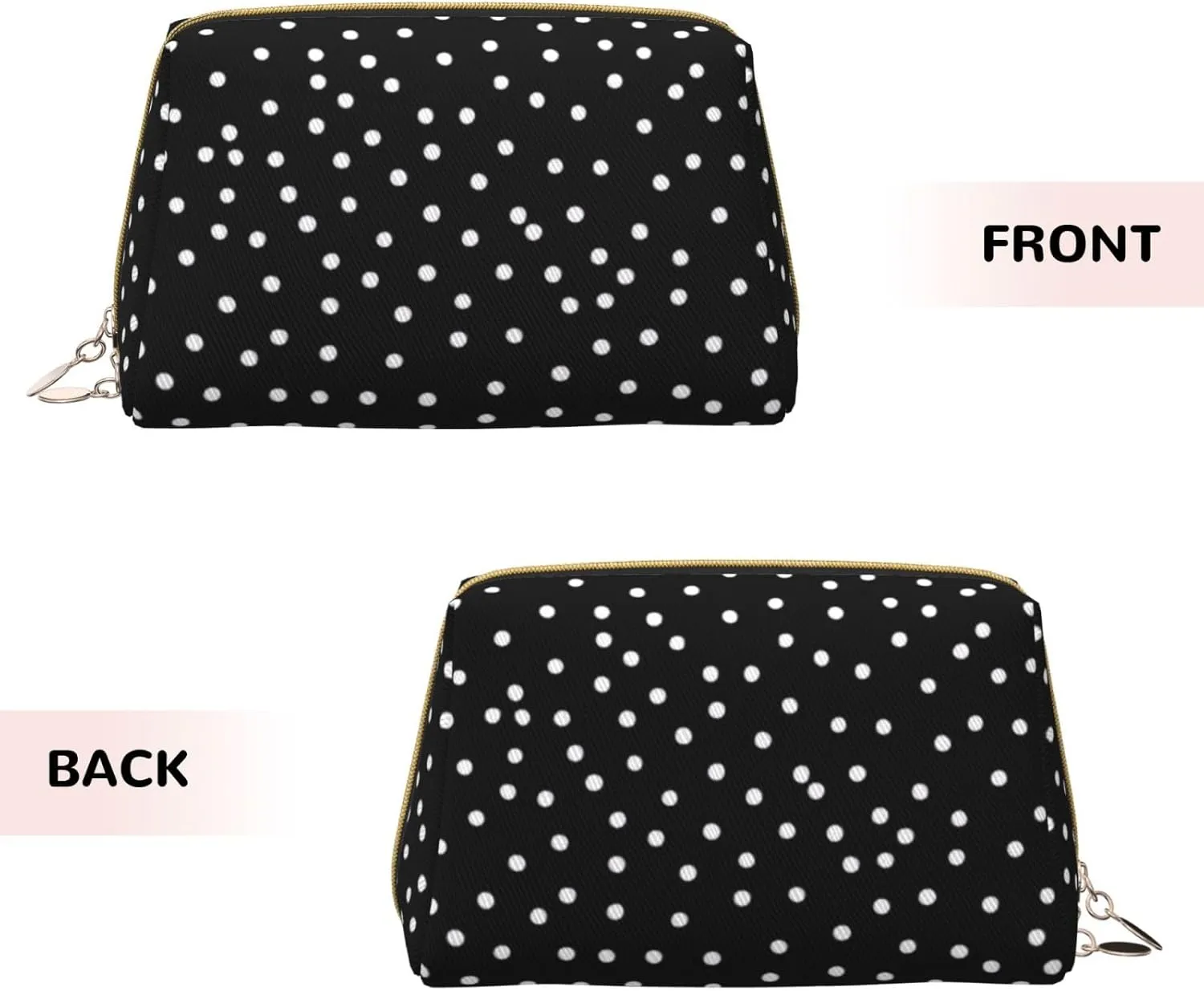 Black and White Polka Dots Printed Small Makeup Bag,Travel Cosmetic Bag Purse with Zipper,Water-resistant Makeup Organizer Bag for Women