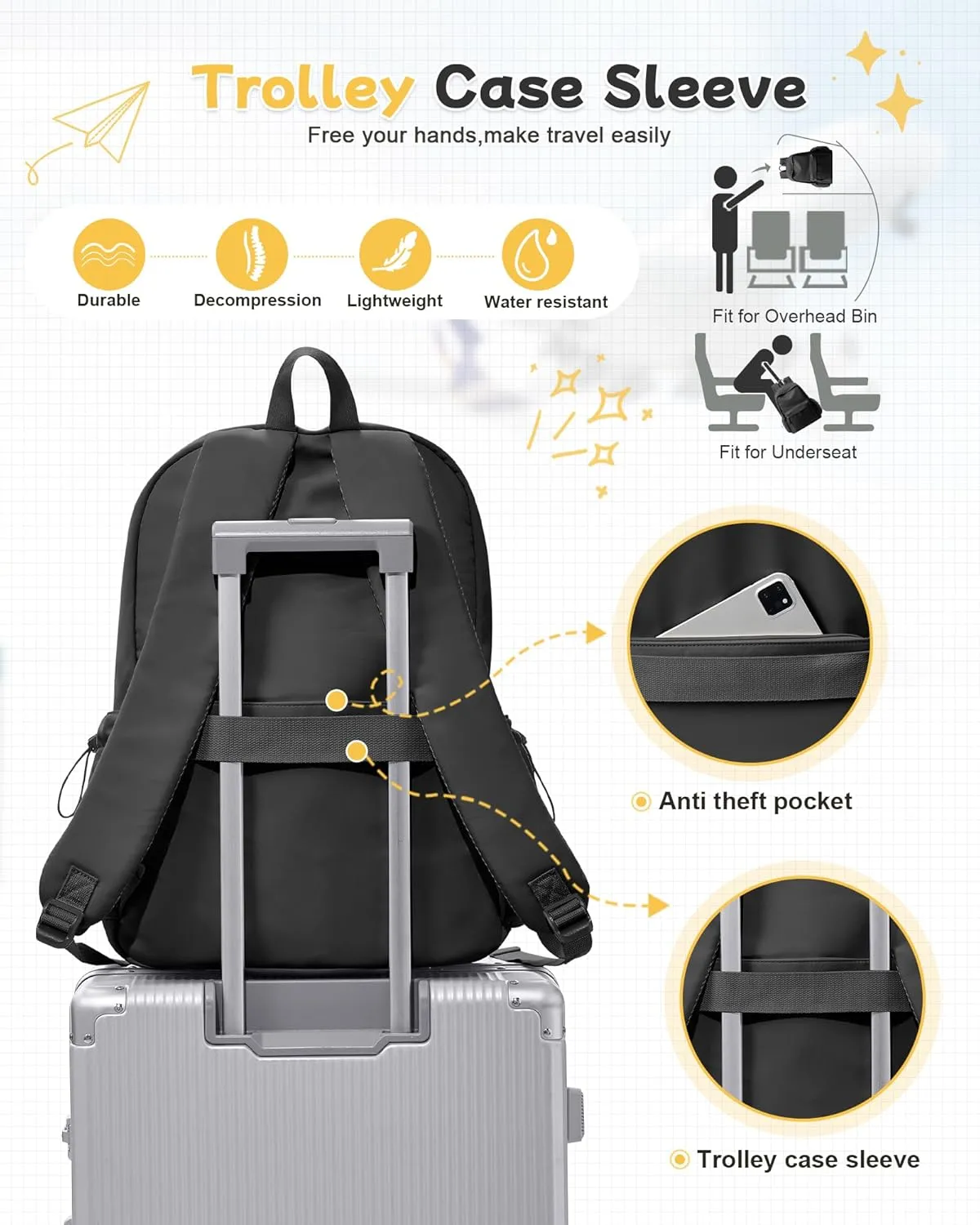 Black Backpack for Men Women Large, Gym Backpack for Women Foldable Outdoor Weekender Gym Bag, Waterproof Sports Back Pack & Dance Yoga travel Bag