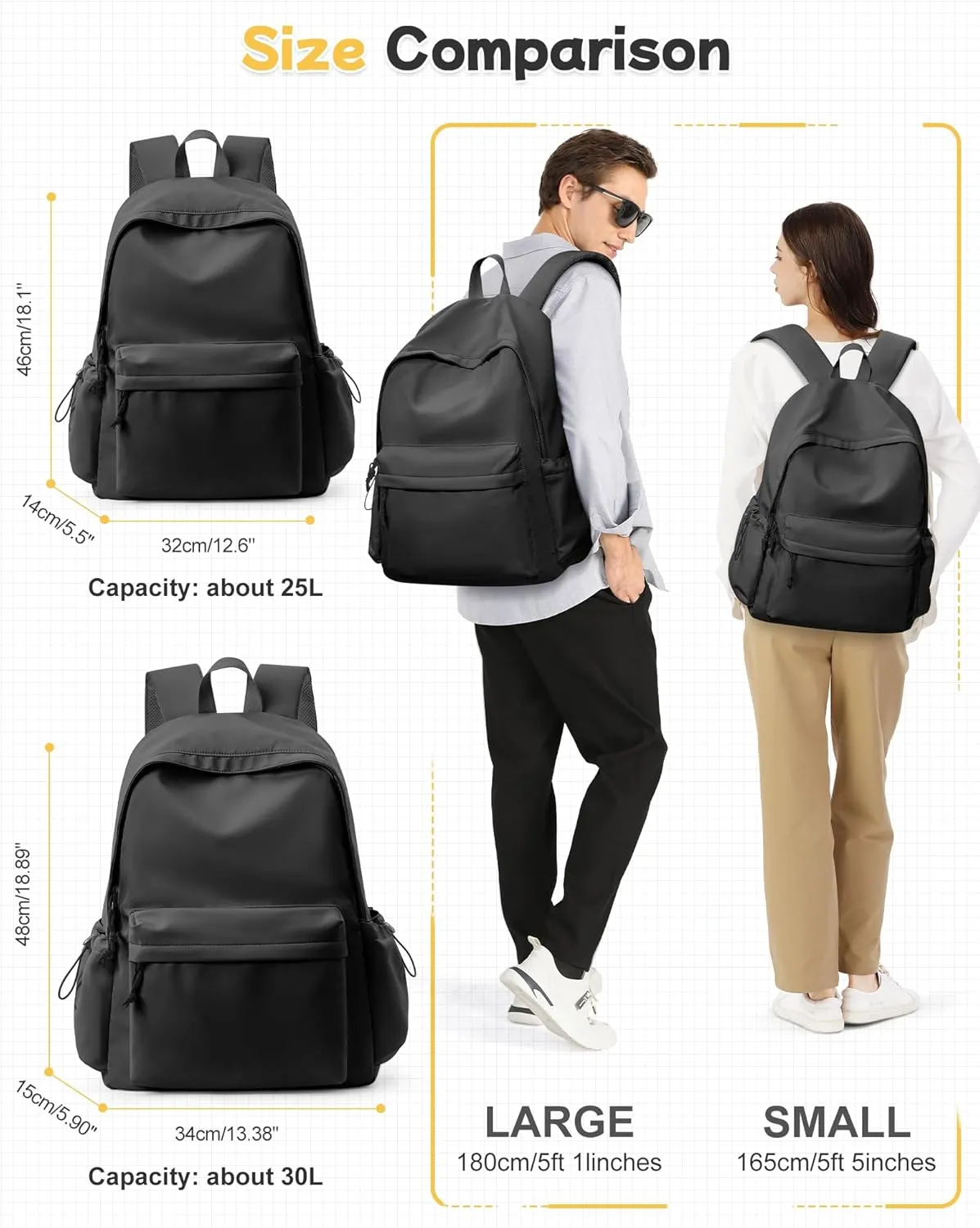 Black Backpack for Men Women Large, Gym Backpack for Women Foldable Outdoor Weekender Gym Bag, Waterproof Sports Back Pack & Dance Yoga travel Bag