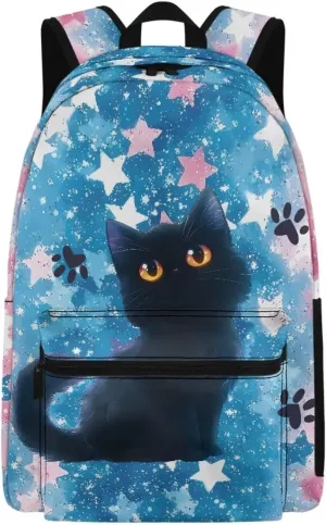 Black Cat Star Trendy Backpack for Men with 2 Compartments Adjustable Straps Large Computer Bag Rucksack Stylish Double zipper Design Travel Outing Bag