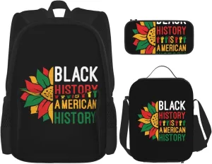 Black History Is American History Pride Multifunctional Pocket Backpack Crossbody Lunch Bag Pencil Case 3Pcs Set Large Capacity Backpack