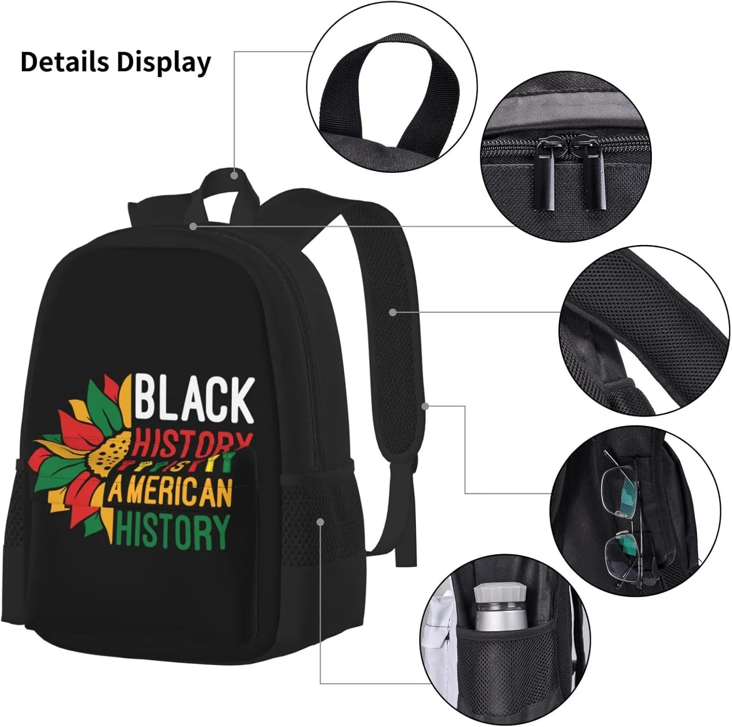 Black History Is American History Pride Multifunctional Pocket Backpack Crossbody Lunch Bag Pencil Case 3Pcs Set Large Capacity Backpack