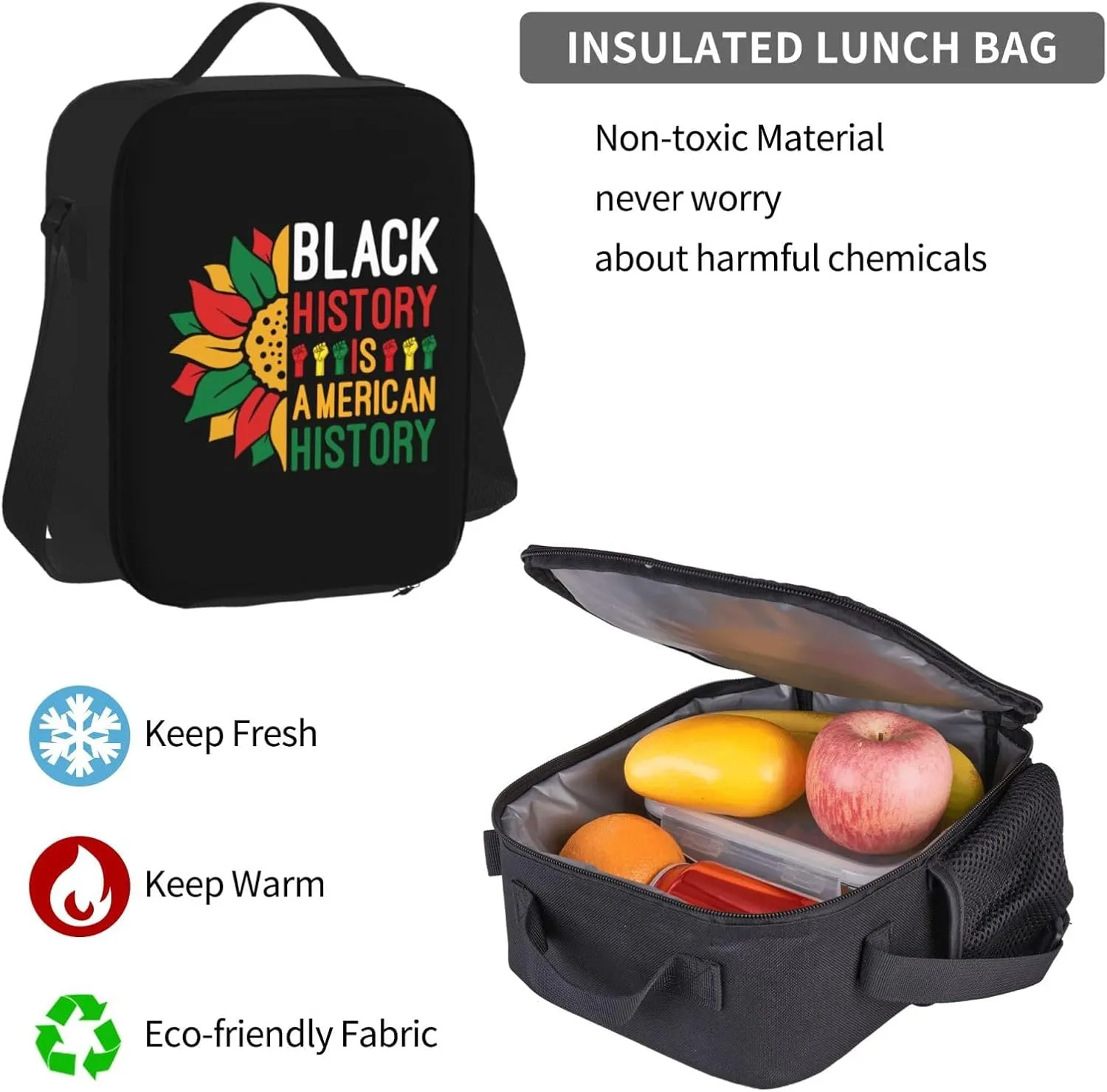 Black History Is American History Pride Multifunctional Pocket Backpack Crossbody Lunch Bag Pencil Case 3Pcs Set Large Capacity Backpack