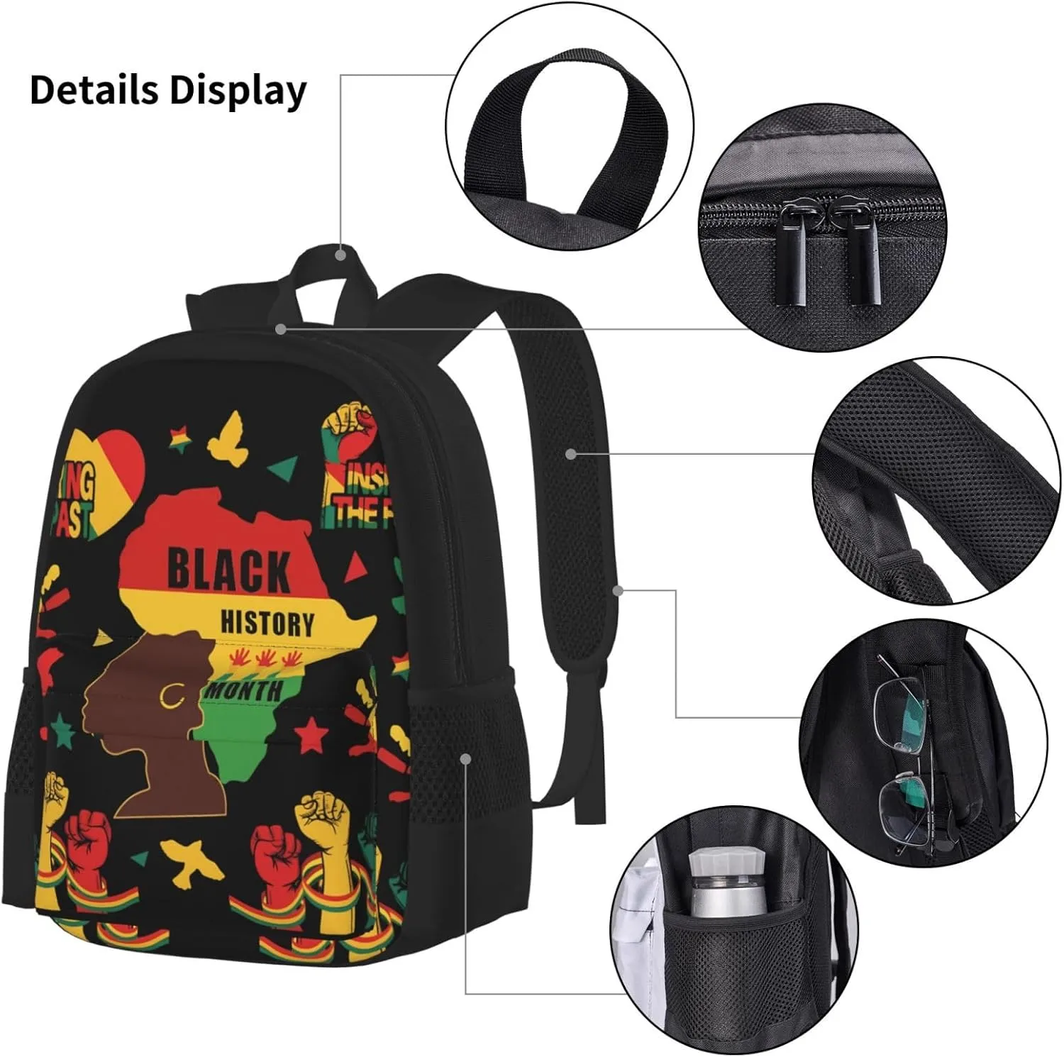 Black History Month Women Celebrate Gifts Multifunctional Pocket Backpack Crossbody Lunch Bag Pencil Case 3Pcs Set Large Capacity Backpack