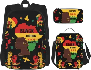 Black History Month Women Celebrate Gifts Multifunctional Pocket Backpack Crossbody Lunch Bag Pencil Case 3Pcs Set Large Capacity Backpack