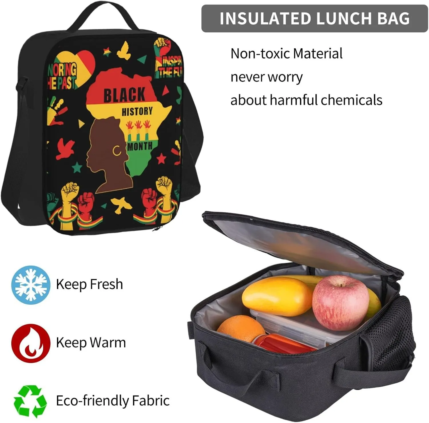 Black History Month Women Celebrate Gifts Multifunctional Pocket Backpack Crossbody Lunch Bag Pencil Case 3Pcs Set Large Capacity Backpack