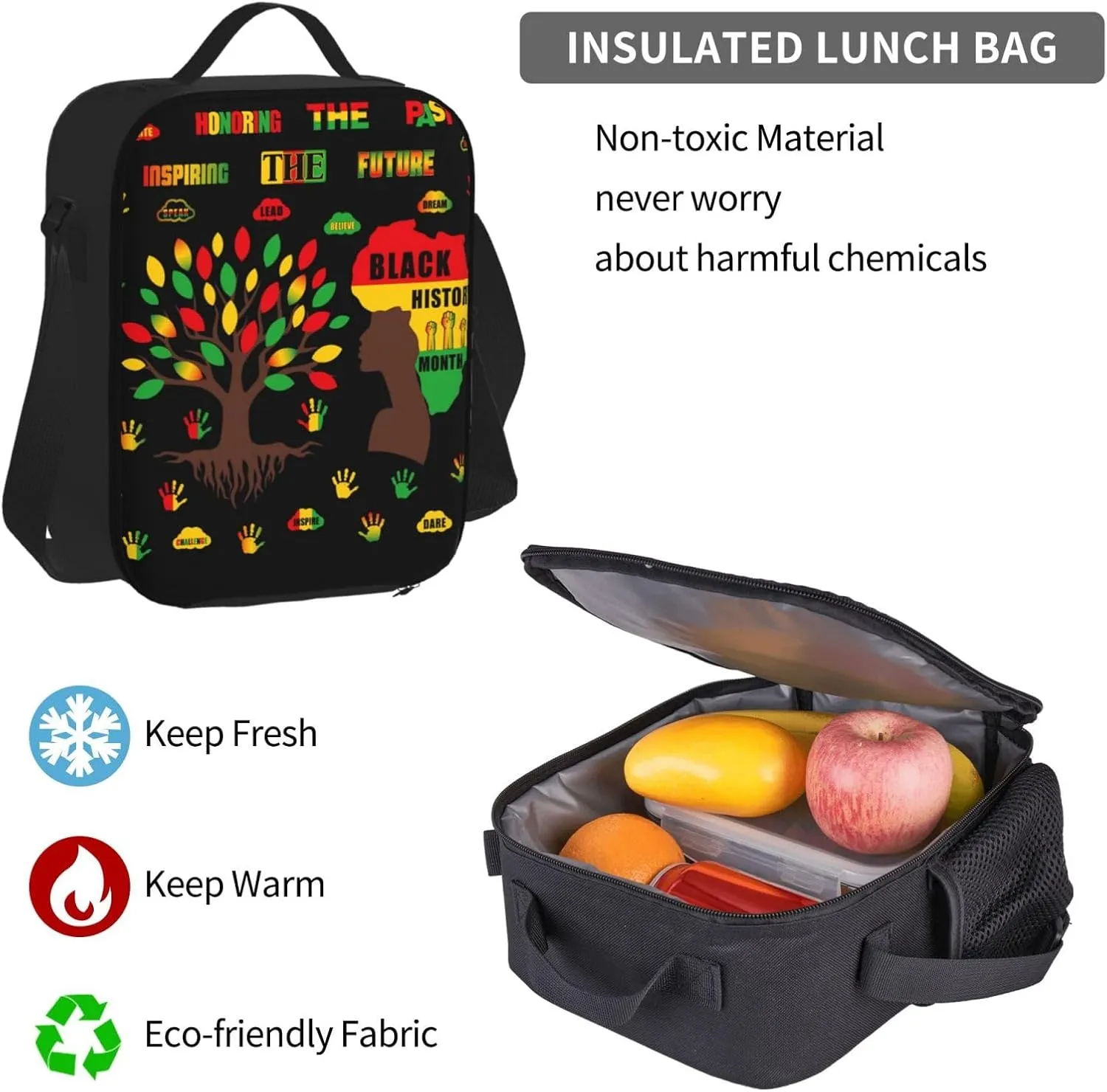 Black History Month Women Celebrate Gifts Multifunctional Pocket Backpack Crossbody Lunch Bag Pencil Case 3Pcs Set Large Capacity Backpack