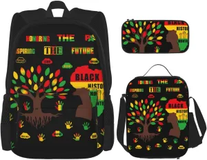 Black History Month Women Celebrate Gifts Multifunctional Pocket Backpack Crossbody Lunch Bag Pencil Case 3Pcs Set Large Capacity Backpack