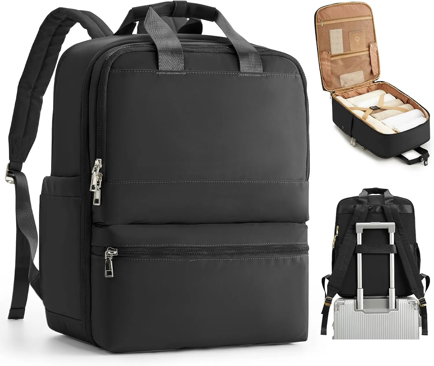 Black Travel Backpack - Carry On Flight Approved Large Travel Bag For Women - Personal Item Laptop Teacher Work Backpack For Traveling On Airplane