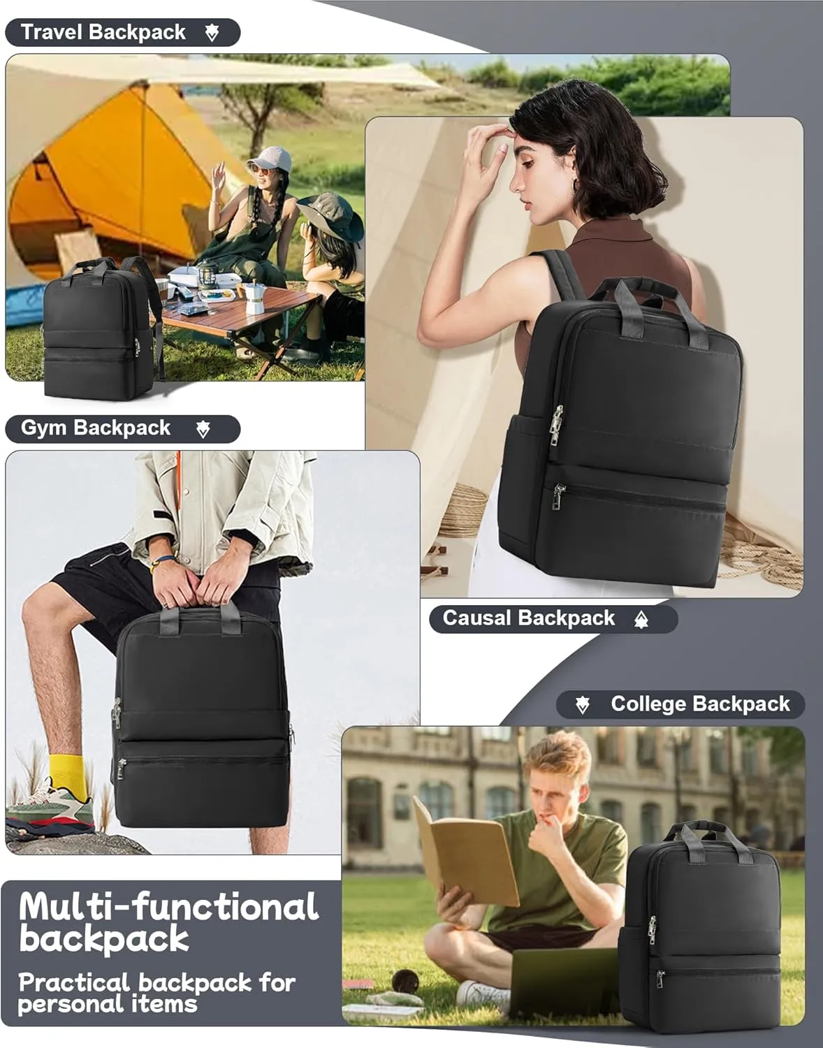 Black Travel Backpack - Carry On Flight Approved Large Travel Bag For Women - Personal Item Laptop Teacher Work Backpack For Traveling On Airplane
