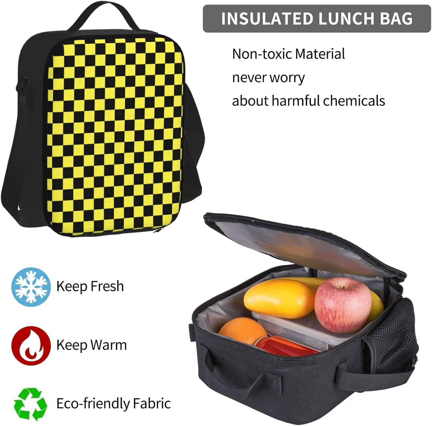 Black yellow Race Checkered Flag Multifunctional Pocket Backpack Crossbody Lunch Bag Pencil Case 3Pcs Set Large Capacity Backpack