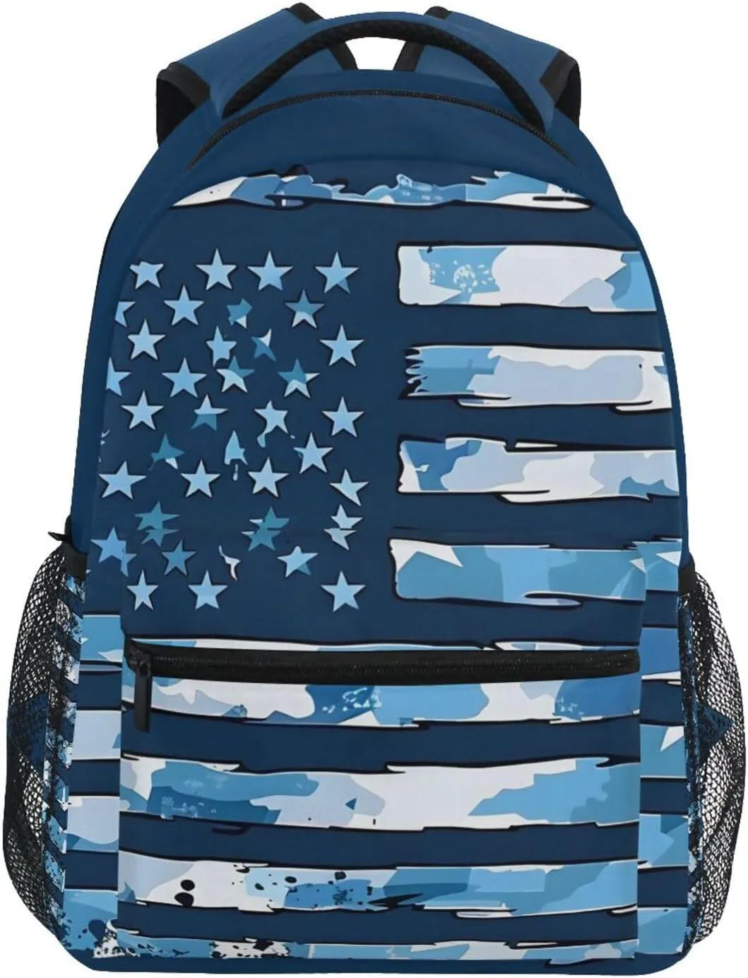 Blue Camouflage American Flag School Kids Backpack for Boys Girls Laptop Backpack Lightweight Travel Bag for Women Men