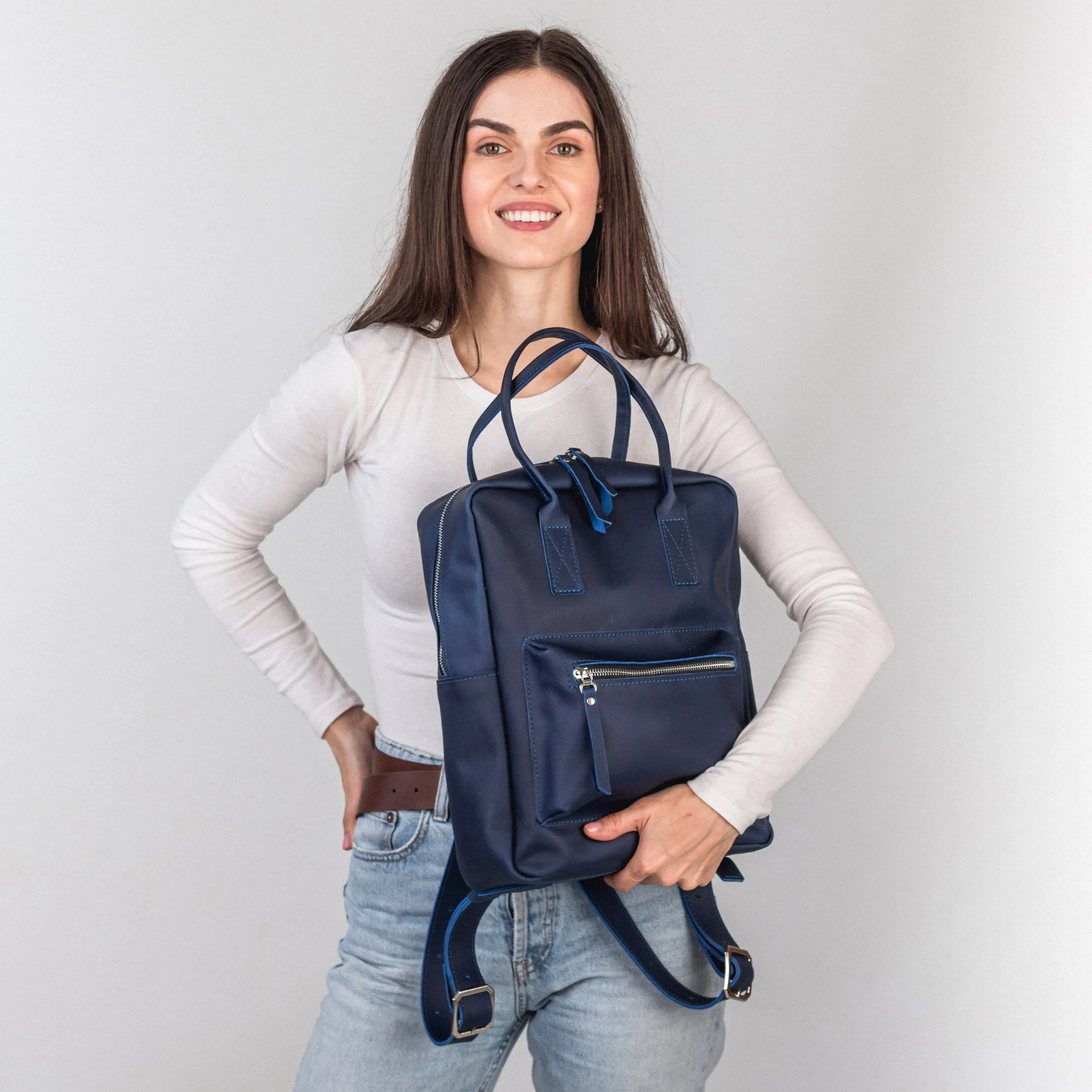 Blue leather city backpack