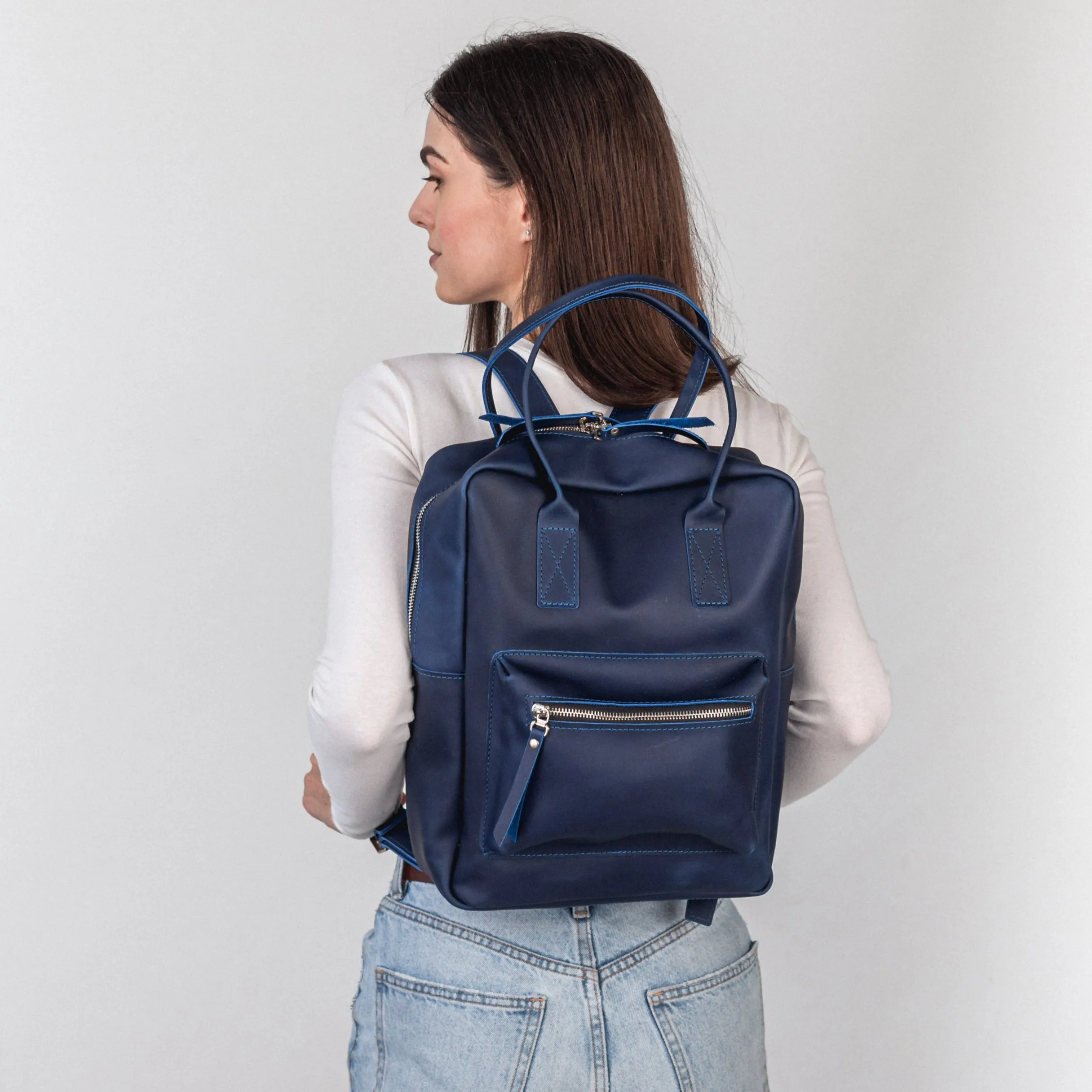 Blue leather city backpack