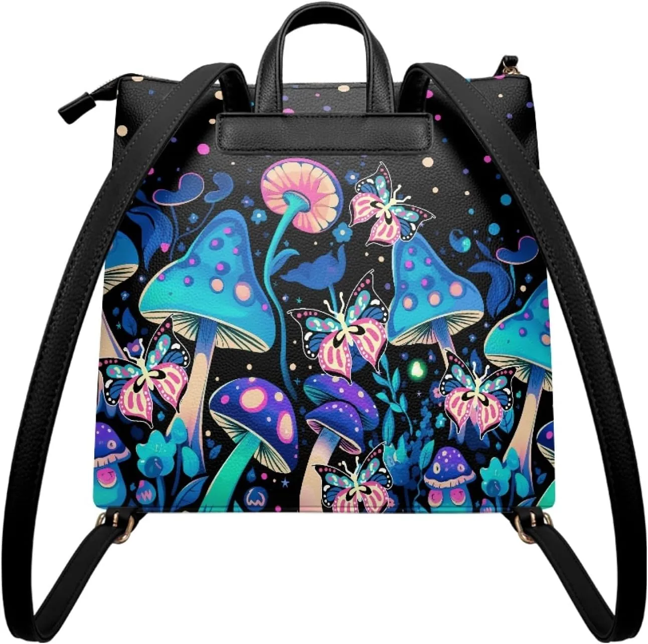 Blue Mushroom Backpack Purse for Women Starry Night Leather Handbag Ladies Fashion Shoulder Bag Travel Backpack