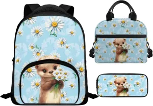 Blue Otter Preschool Backpack for Girls with Lunch Box and Pencil Case Cute Bookbag with Side Pockets for Little Girls Lightweight & 12 Inch Schoolbag for Kindergarten Students