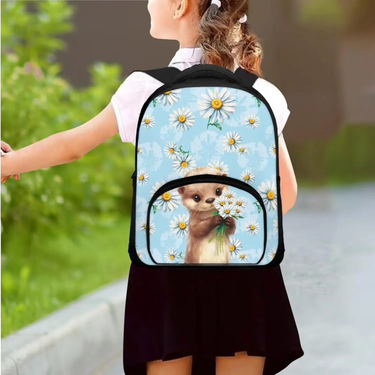 Blue Otter Preschool Backpack for Girls with Lunch Box and Pencil Case Cute Bookbag with Side Pockets for Little Girls Lightweight & 12 Inch Schoolbag for Kindergarten Students
