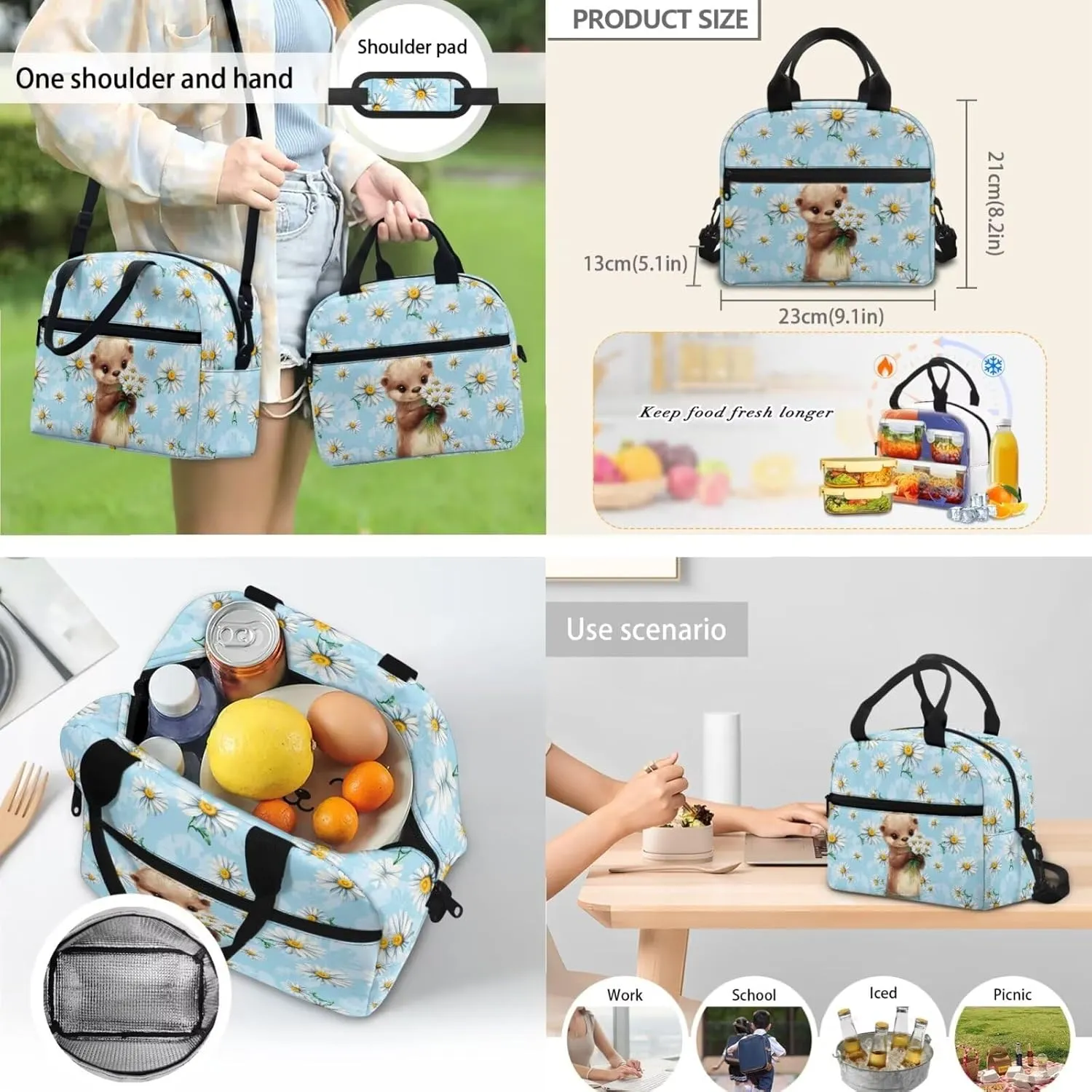 Blue Otter Preschool Backpack for Girls with Lunch Box and Pencil Case Cute Bookbag with Side Pockets for Little Girls Lightweight & 12 Inch Schoolbag for Kindergarten Students
