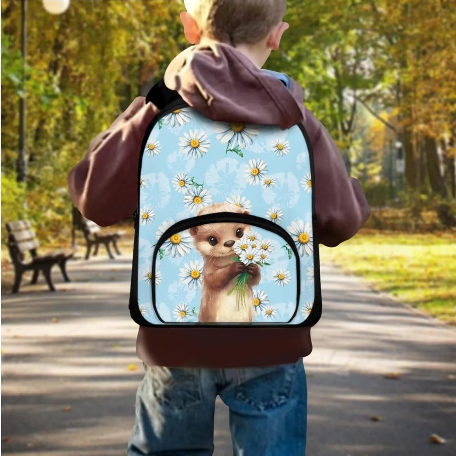 Blue Otter Preschool Backpack for Girls with Lunch Box and Pencil Case Cute Bookbag with Side Pockets for Little Girls Lightweight & 12 Inch Schoolbag for Kindergarten Students
