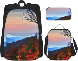 Blue Ridge Mountains Print Comfortable Adjustable Shoulder Casual Fashion Backpack Lunch Bag Pencil Case