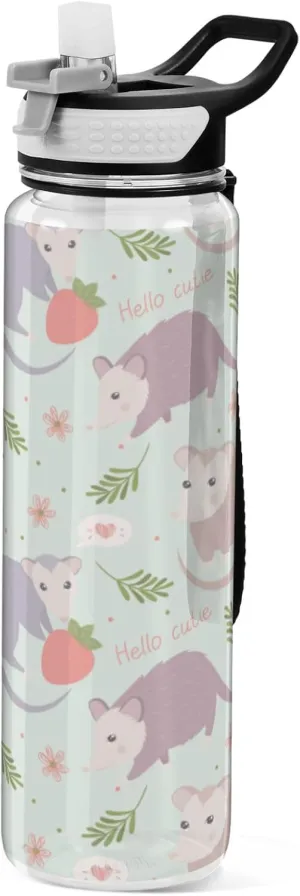 Boccsty Possums Cute Animal Kids Water Bottle with Straw Sports Bottles BPA-Free Tritan Plastic Water Jug for Women Men Gym Outdoors