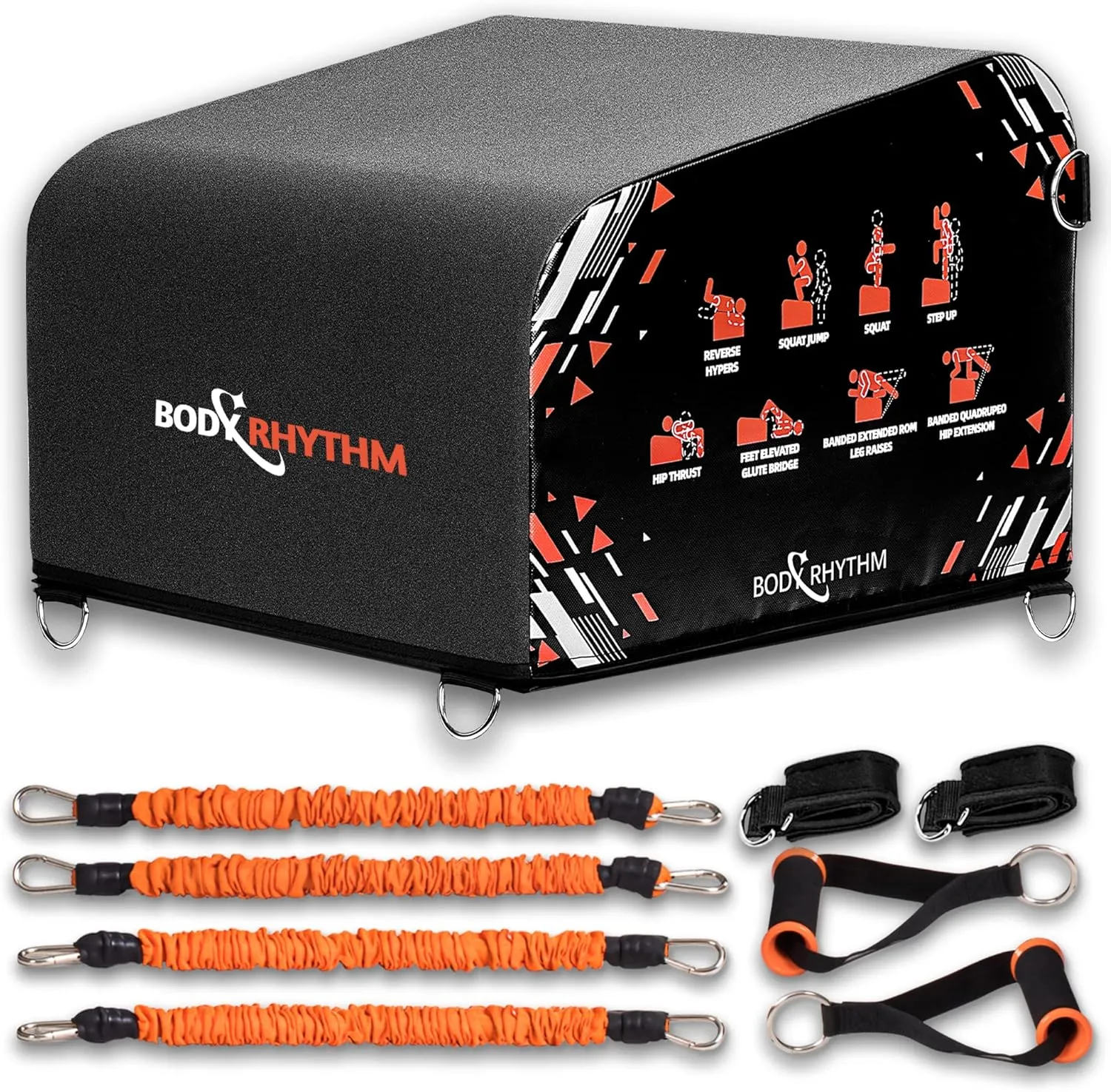 BODYRHYTHM Multi-Functional Total Body Workout Box for Hip Thrust, Core & Ab Strength Training, Squating and Juming, Reverse Hyper, Rowing Machine, Resistance, Cross Training.