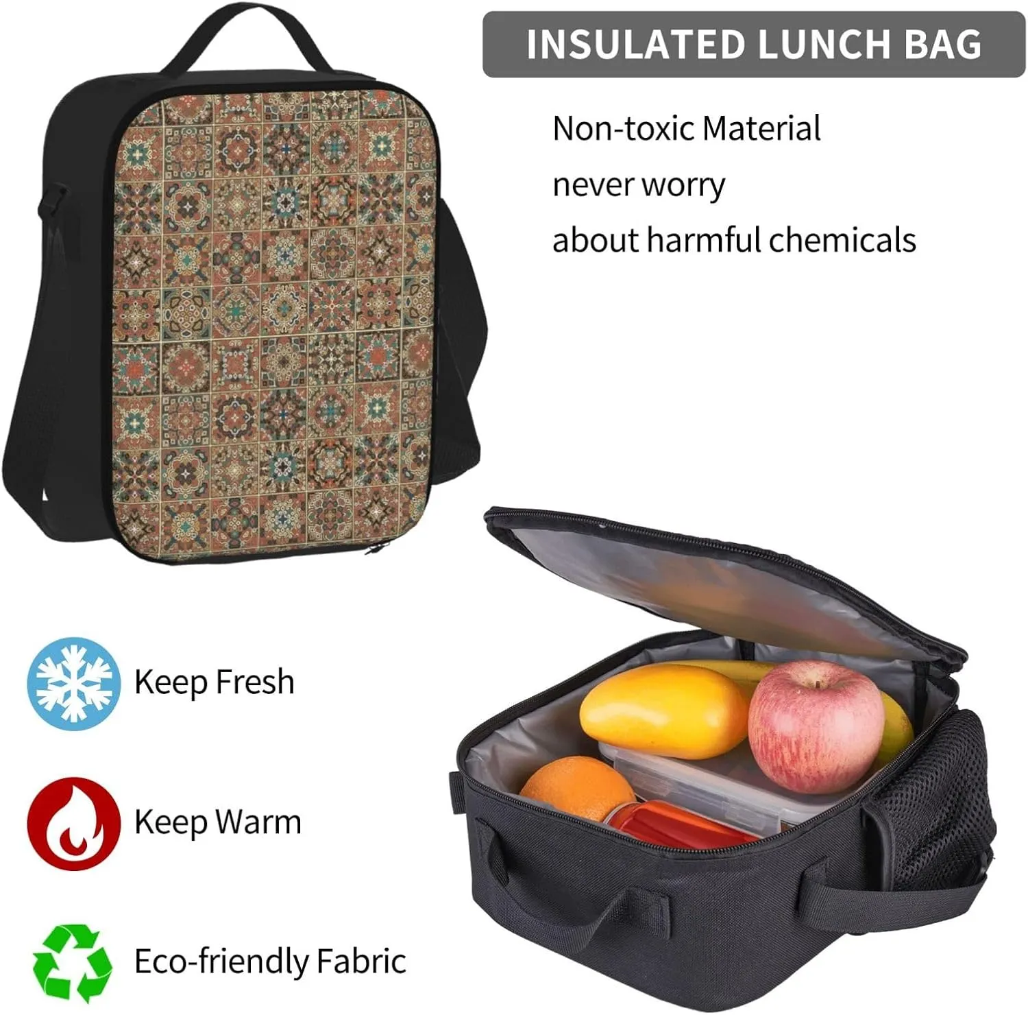 Boho Mandala Abstract Flower Multifunctional Pocket Backpack Crossbody Lunch Bag Pencil Case 3Pcs Set Large Capacity Backpack