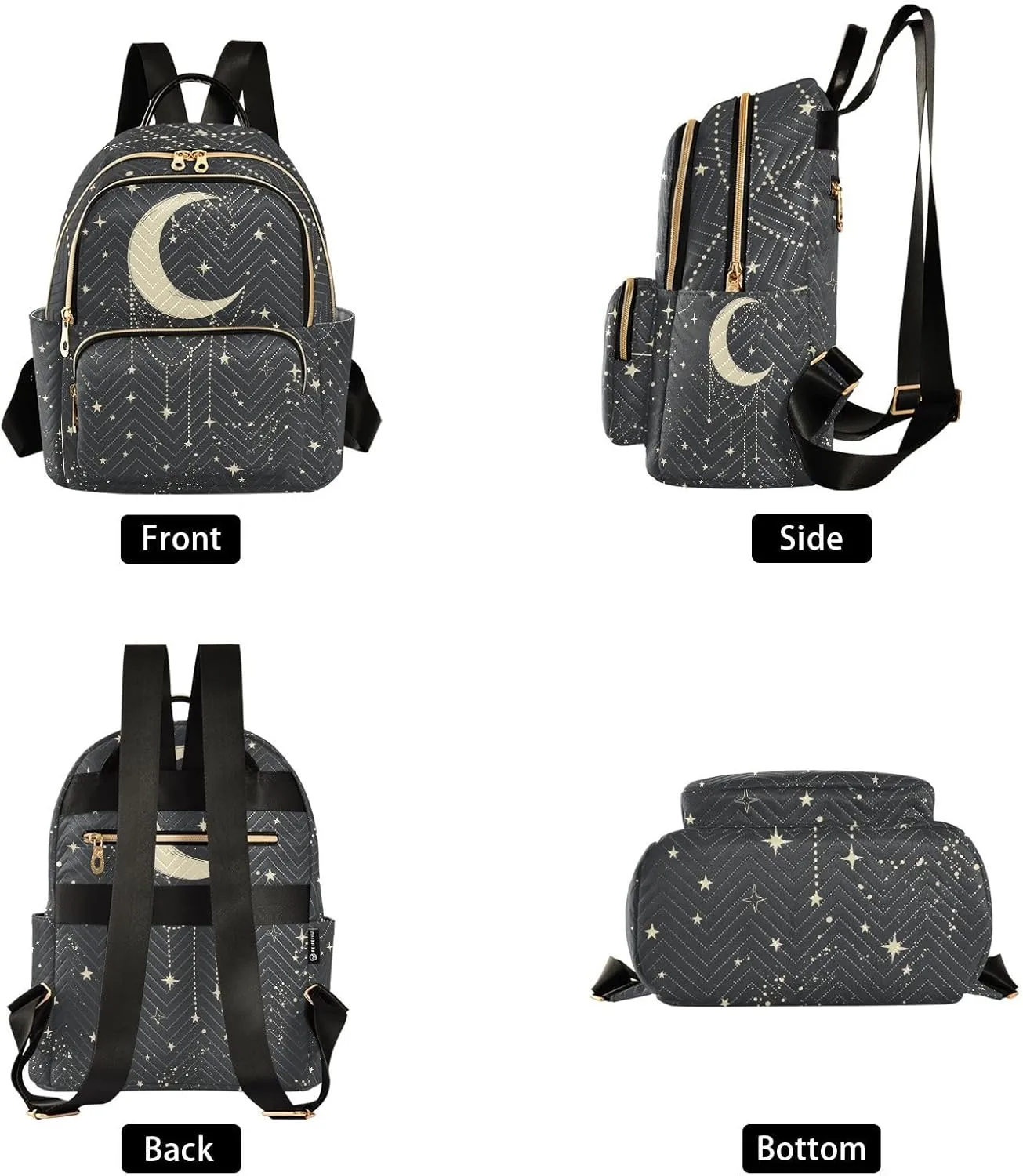 Boho Moon Quilted Backpack Purse for Women Fashion Small Backpack Shoulder Bag Travel Casual Daypack