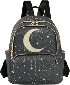 Boho Moon Quilted Backpack Purse for Women Fashion Small Backpack Shoulder Bag Travel Casual Daypack