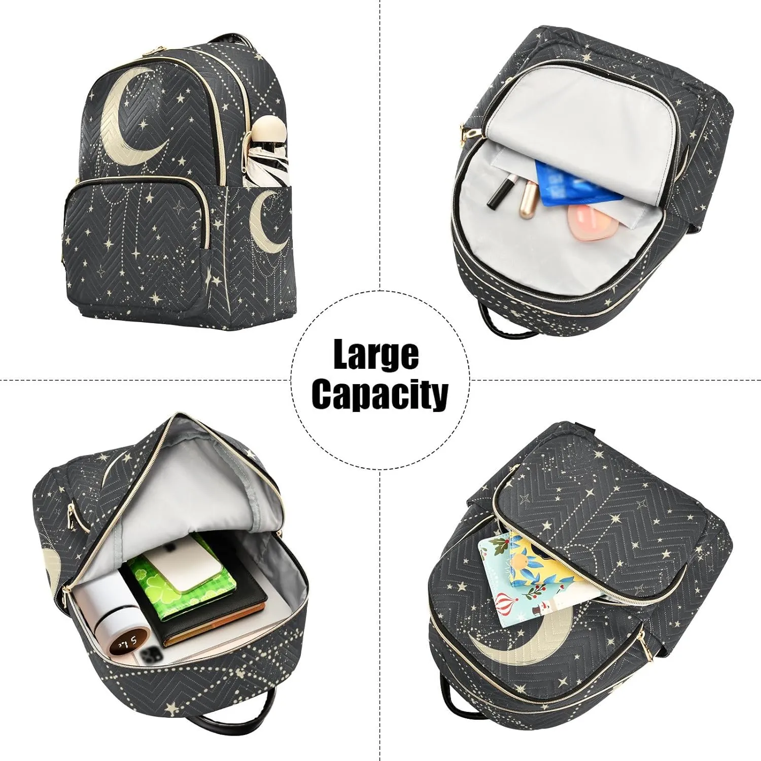 Boho Moon Quilted Backpack Purse for Women Fashion Small Backpack Shoulder Bag Travel Casual Daypack